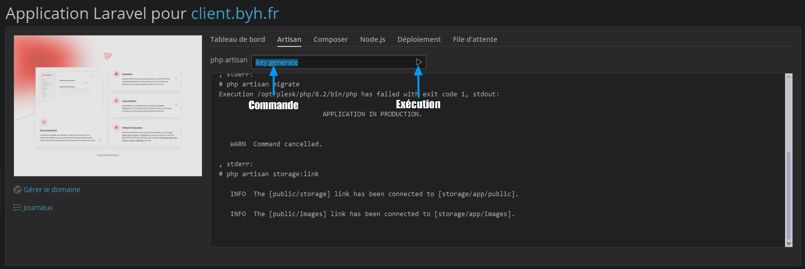 Laravel env (commandes Artisan)