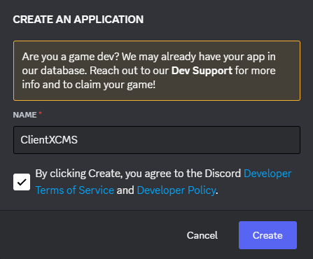 Image : Discord Config - Créer l&#39;Application