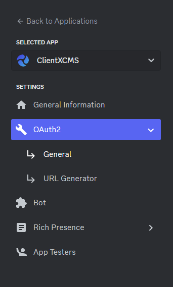 Image : Discord Config - Menu Navigation &quot;OAuth2&quot;