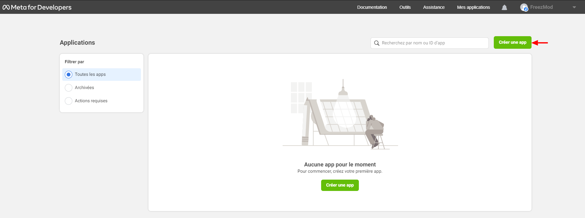 Image : Facebook Config - Bouton &quot;Créer une app&quot;