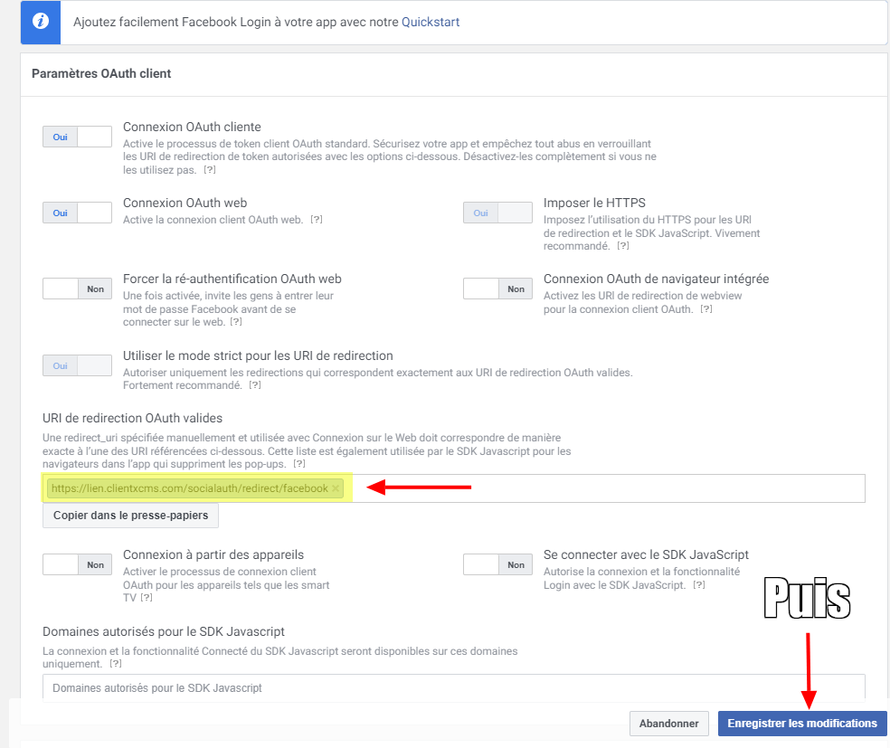 Image : Facebook Config - Redirect URI Facebook