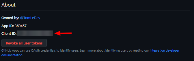 Image : GitHub Config - Section &quot;About&quot; Client ID