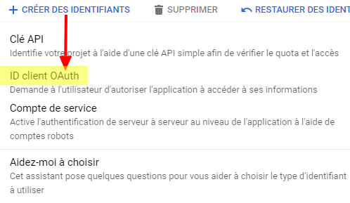 Image: Google Config - Bouton &quot;ID client OAuth&quot;