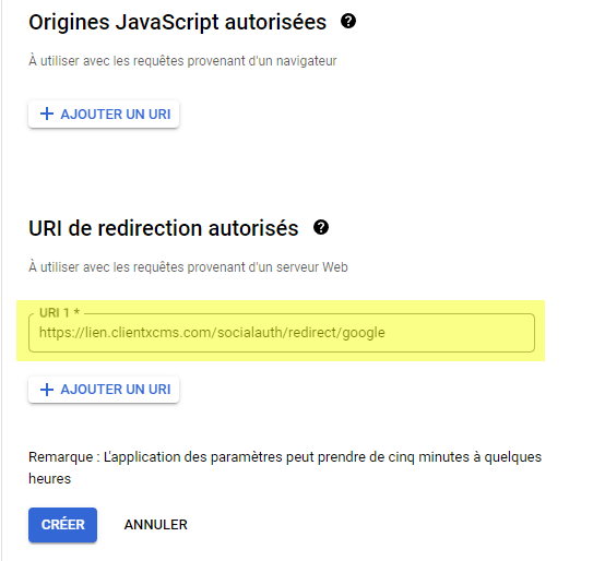 Image : Google Config - Redirect URI Google