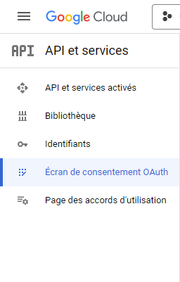 Image: Google Config - Section &quot;Ecran de consentement OAuth&quot;