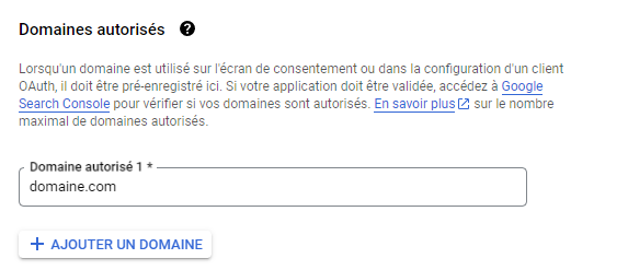 Image : Google Config - &quot;Domaines autorisés&quot;