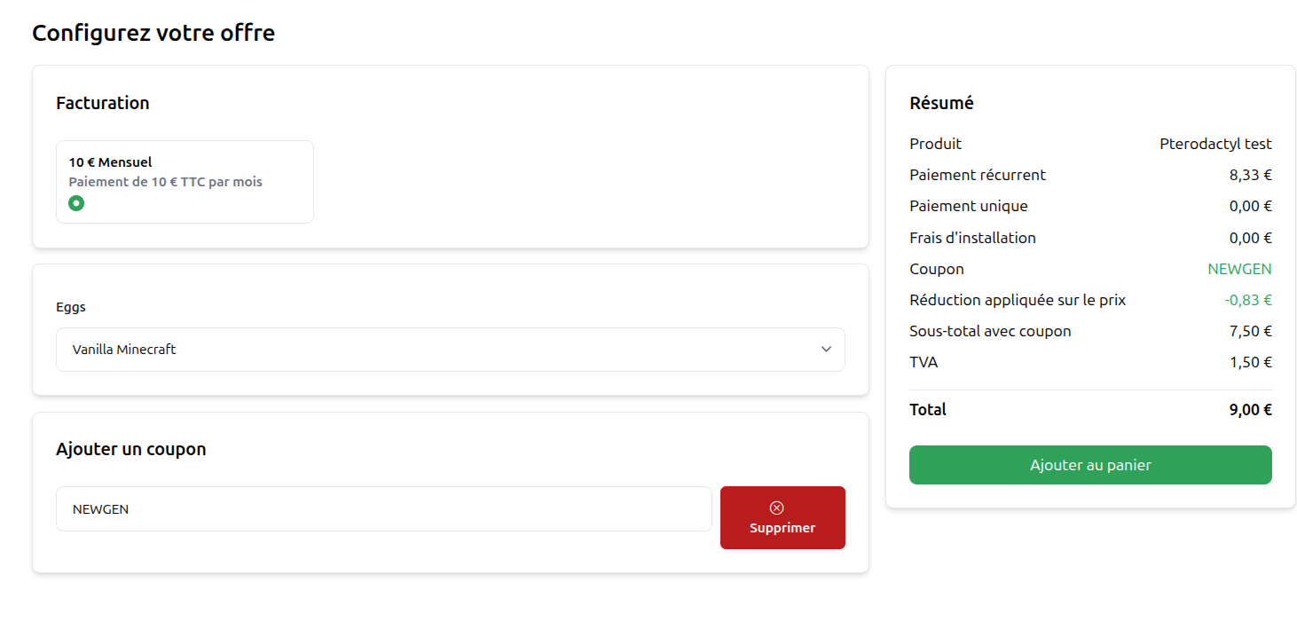 Product settings for automatically applying a coupon code