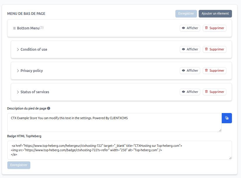 Configuration du pied de page