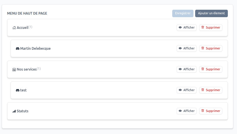 Configuration du menu supérieur