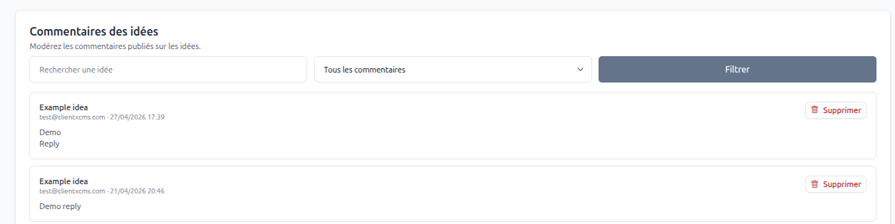 Idea comment moderation