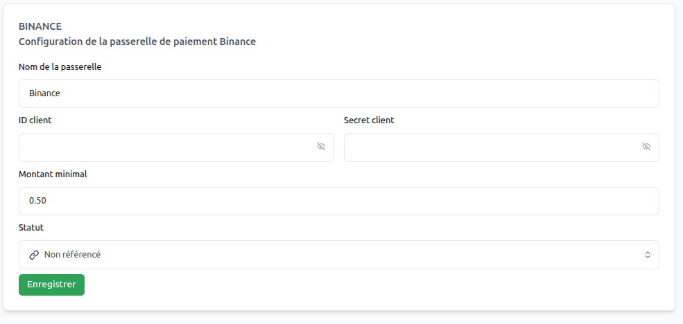 Binance Pay configuration