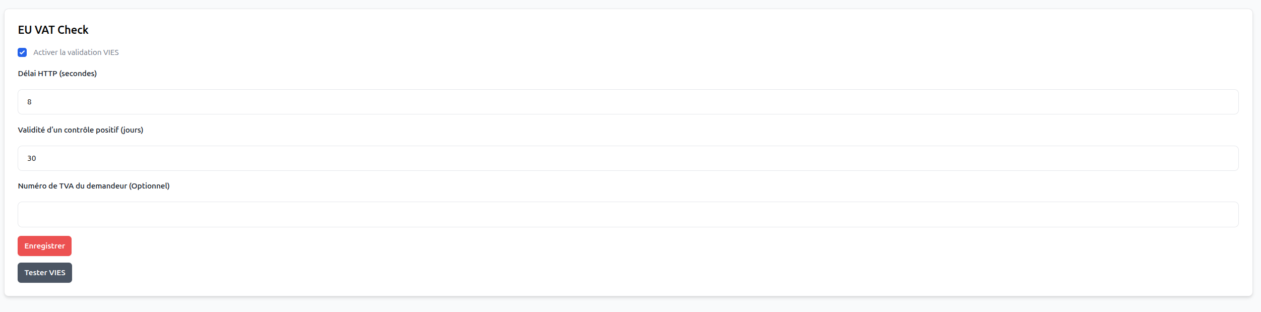 EU VAT Check settings