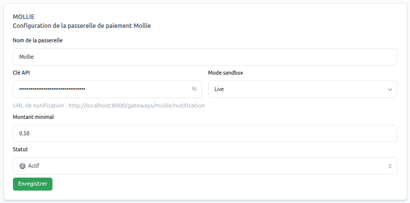 Configuration d'une passerelle de paiement