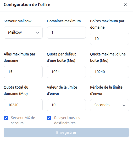 Mailcow offer configuration