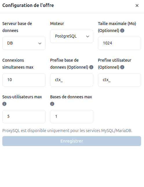 PostgreSQL offer configuration
