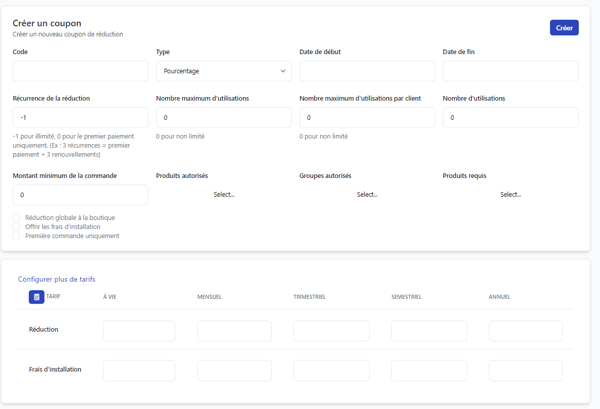 Création d&#39;un coupon