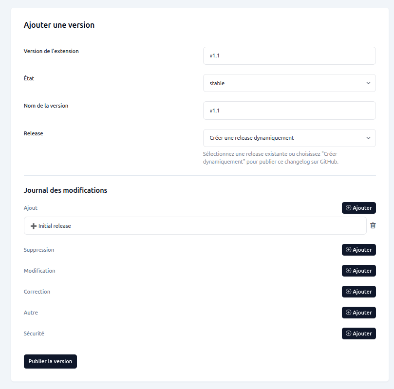 Creating a resource version from the developer interface
