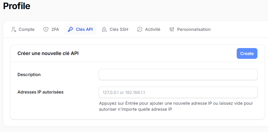 Création d'une Client API Key Pelican
