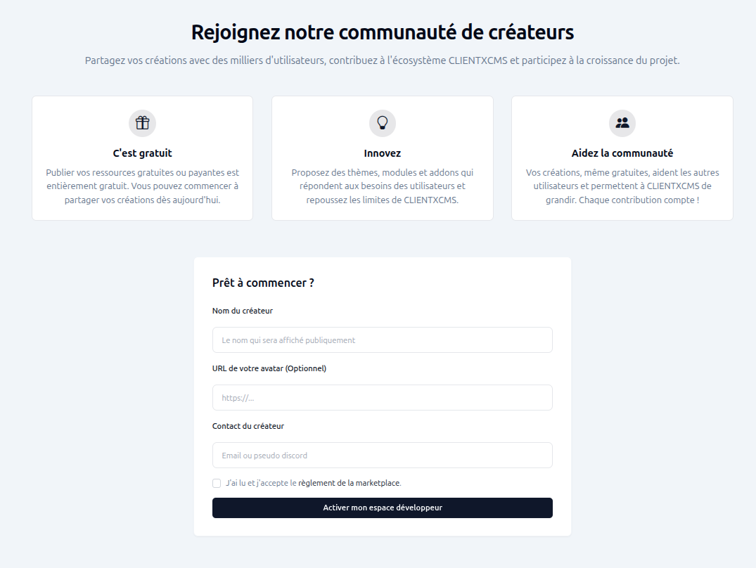 Developer program registration form