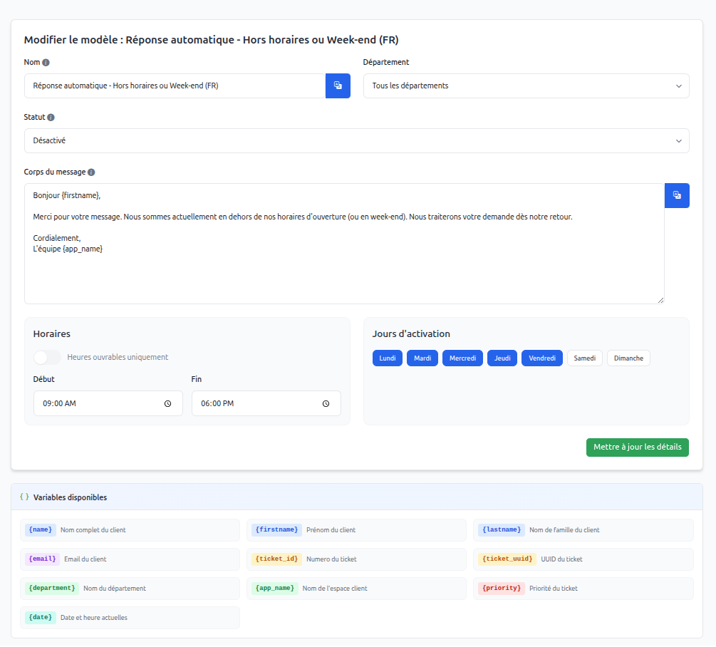 Auto-reply configuration