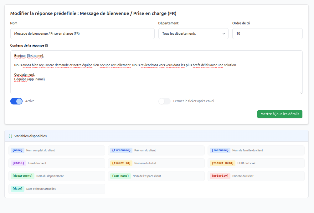 Canned responses management
