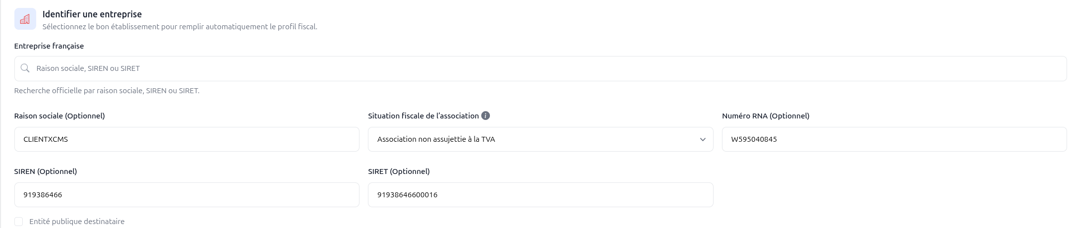 French company lookup during checkout