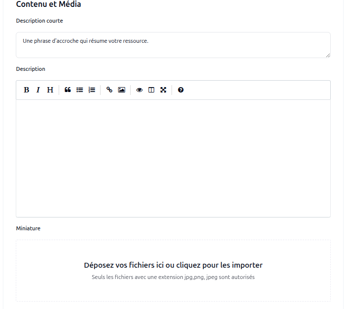 Description and thumbnail fields