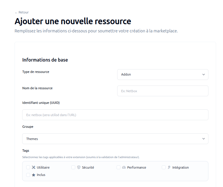 Basic information for a marketplace resource