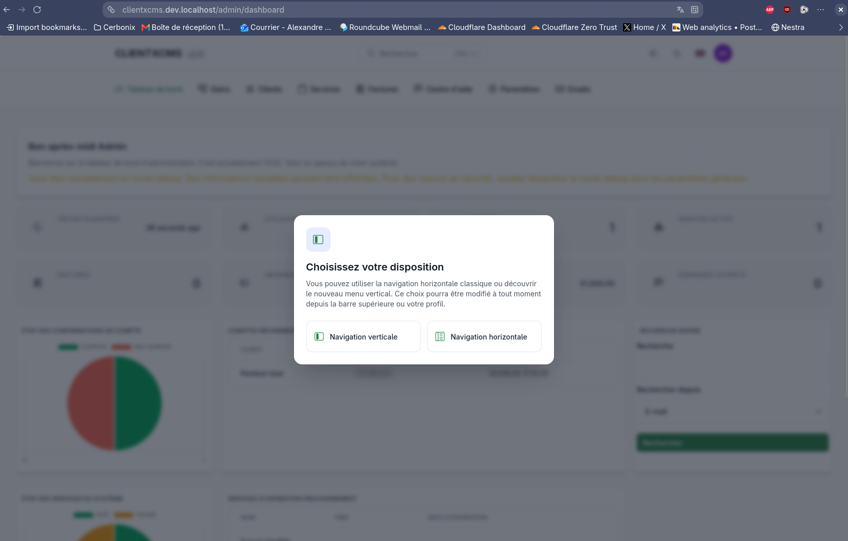 Modal for choosing between vertical and horizontal navigation layout