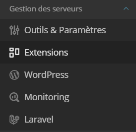 Menu "Extensions" - Plesk