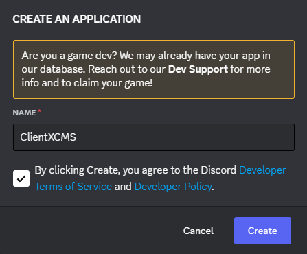 Image : Discord Config - Créer l'Application