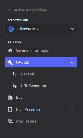 Image : Discord Config - Menu Navigation "OAuth2"