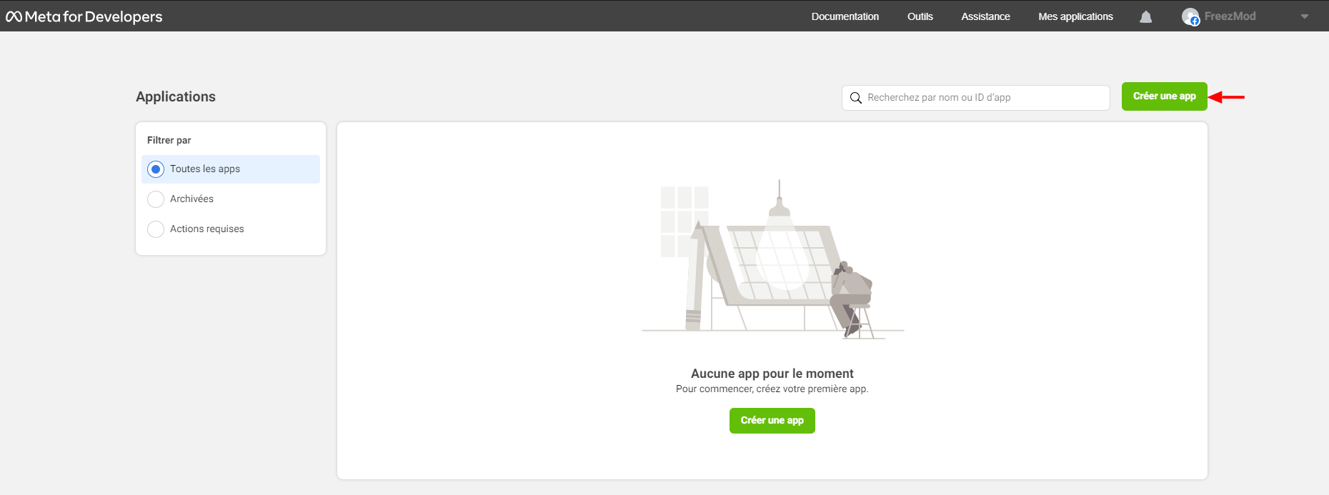 Image : Facebook Config - Bouton "Créer une app"