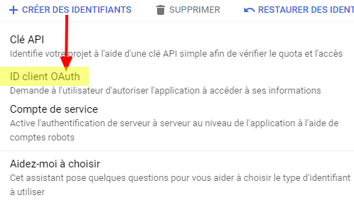 Image: Google Config - Bouton "ID client OAuth"