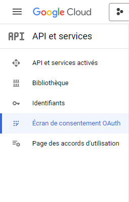 Image: Google Config - Section "Ecran de consentement OAuth"