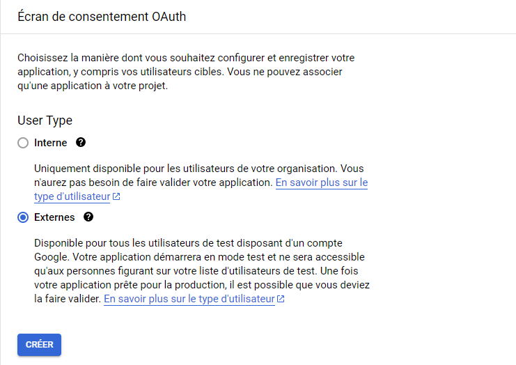 Image: Google Config - Bouton "Externes" consentement