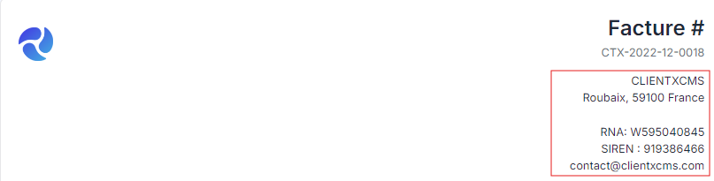 Affichage de l'adresse sur les factures