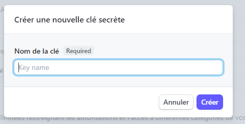 Création d'une clé API Stripe