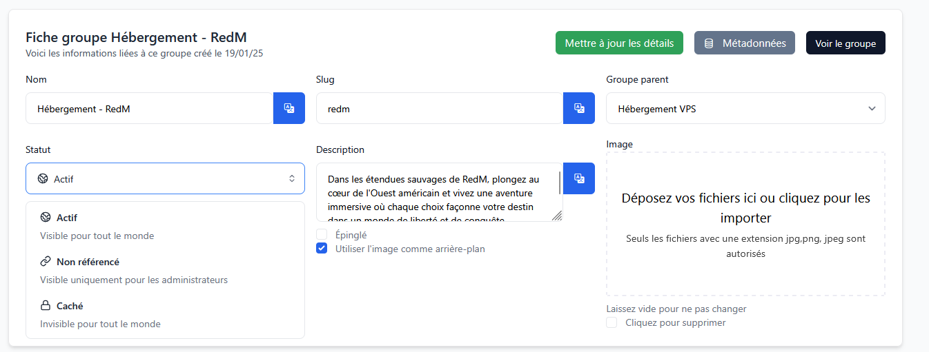 Cacher un groupe dans l'administration