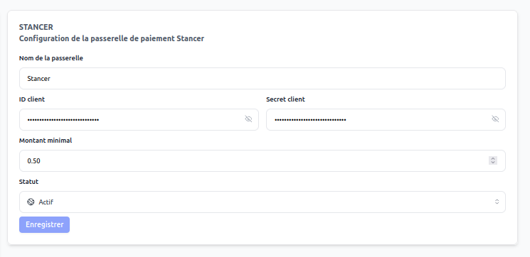 Configuration de la passerelle Stancer