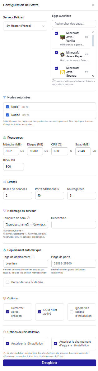Configuration produit Pelican