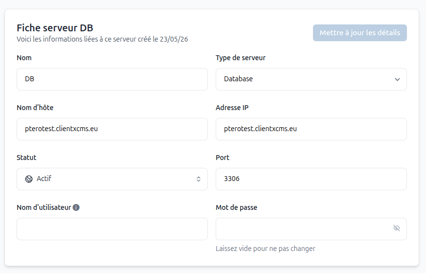 Configuration du serveur de bases de données
