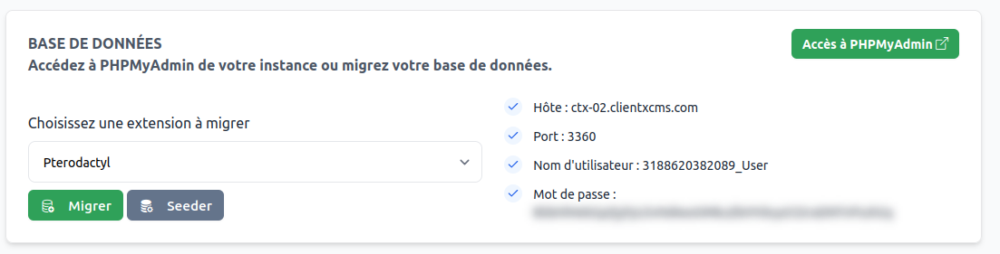 Interface de gestion de la base de données