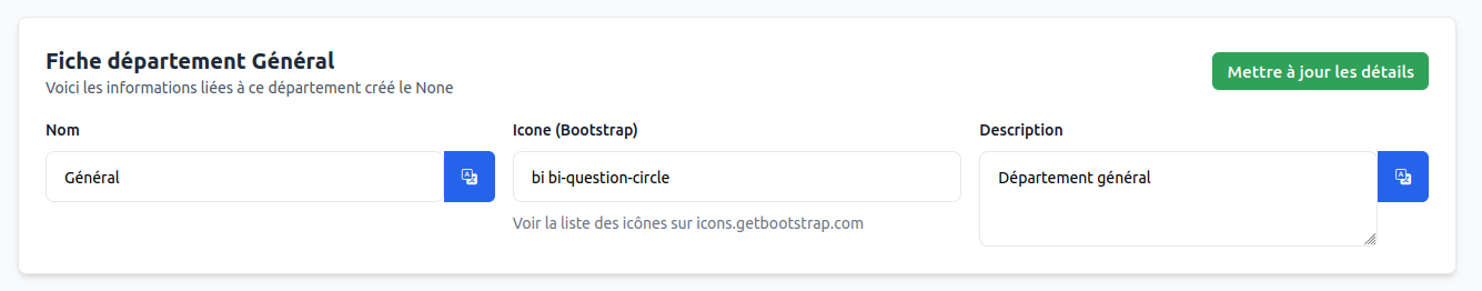 Interface de modification d'un département