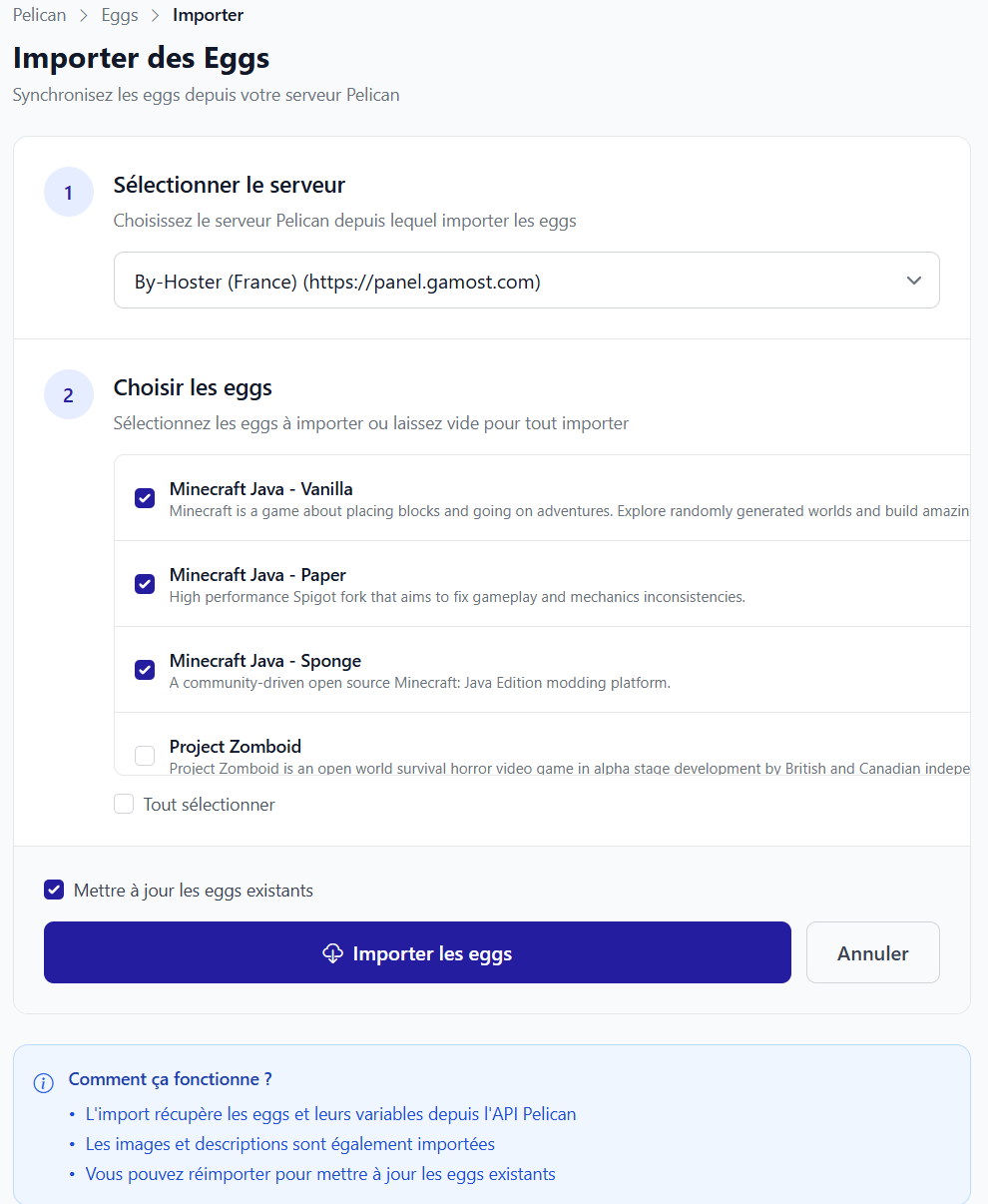 Import des eggs Pelican