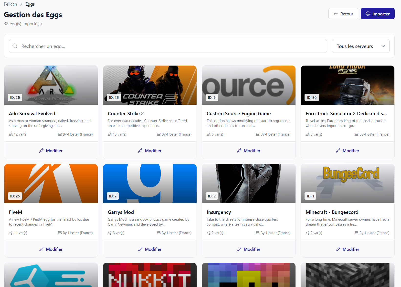 Liste des eggs Pelican