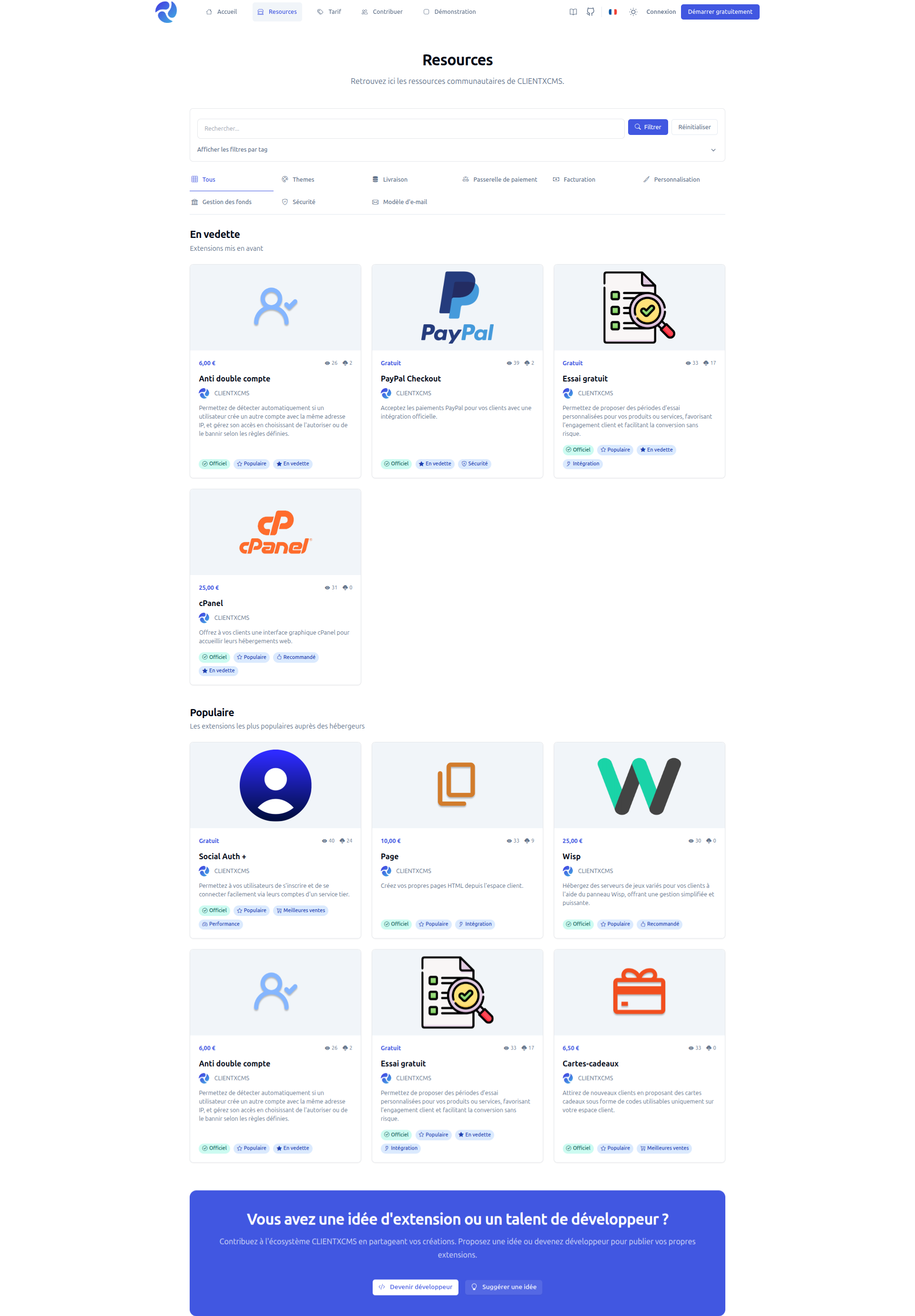 Capture d'écran marketplace