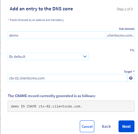 Ajout d'un enregistrement CNAME