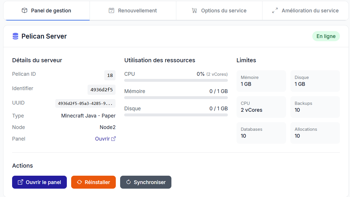 Panel admin service Pelican