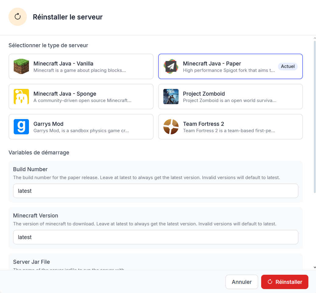 Réinstallation d'un serveur Pelican